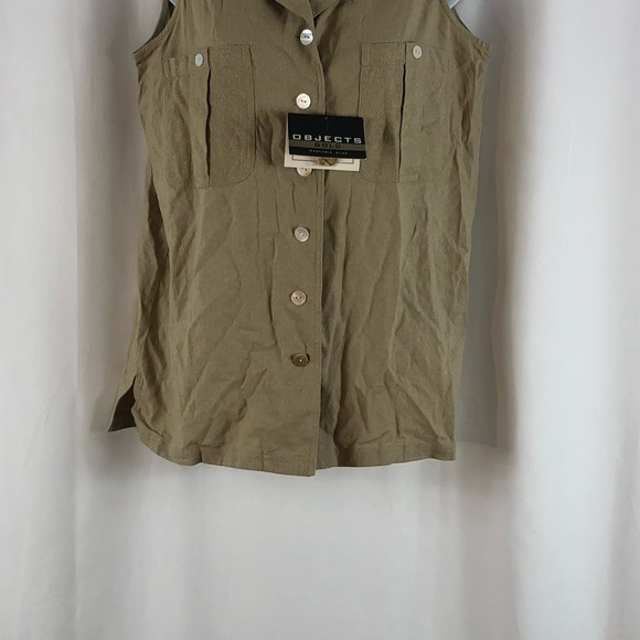Objects Gold textured Silk button front collared sleeveless shirt pockets NWT S - Picture 9 of 15